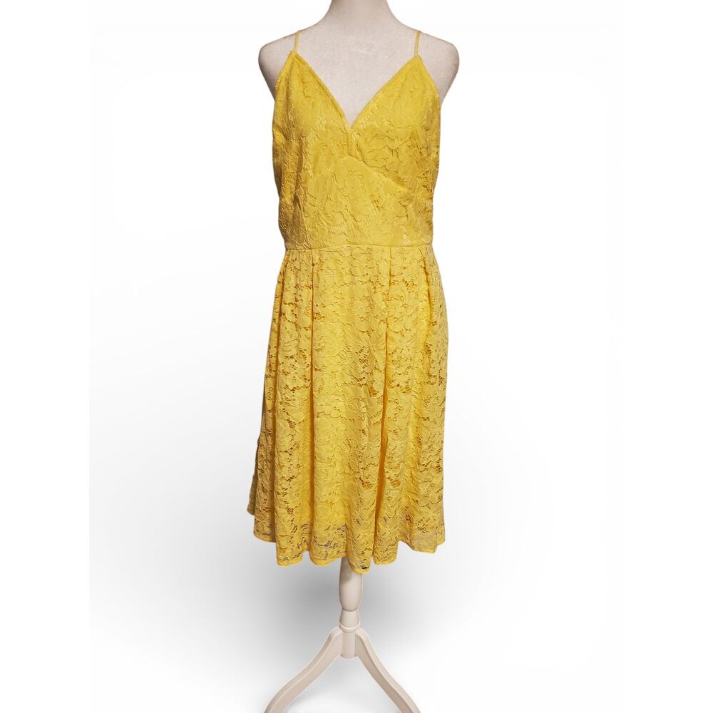 ABS Yellow Floral  Lace A Line Sleeveless Midi Dress Spring Summer